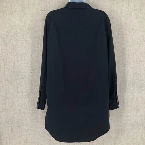 Lafayette 148 New York Womens Black Stretch Poplin Tunic Button Down Shirt Sz 10 - Picture 2 of 12
